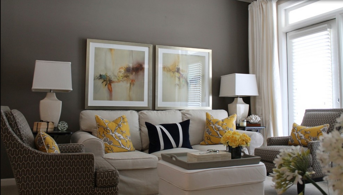 contemporary decor living room gray and yellow | just