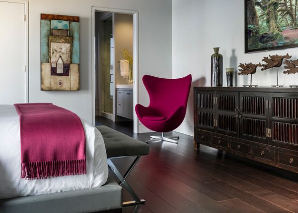 magenta-egg-chair-in-bedroom-pops-out-proudly-in-this-contemporary