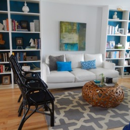 Living room and library combo